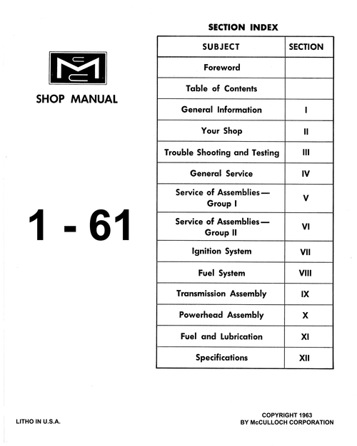 Product picture McCulloch 1-61 Chain Saw Service, Repair, Shop Manual 127p