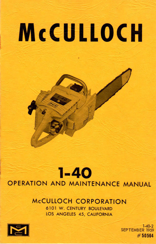 Product picture McCulloch 1-40 Chain Saw Owners - Operators Manual 