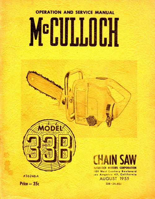 Product picture McCulloch 33B Chain Saw Owners & Operators Manual 
