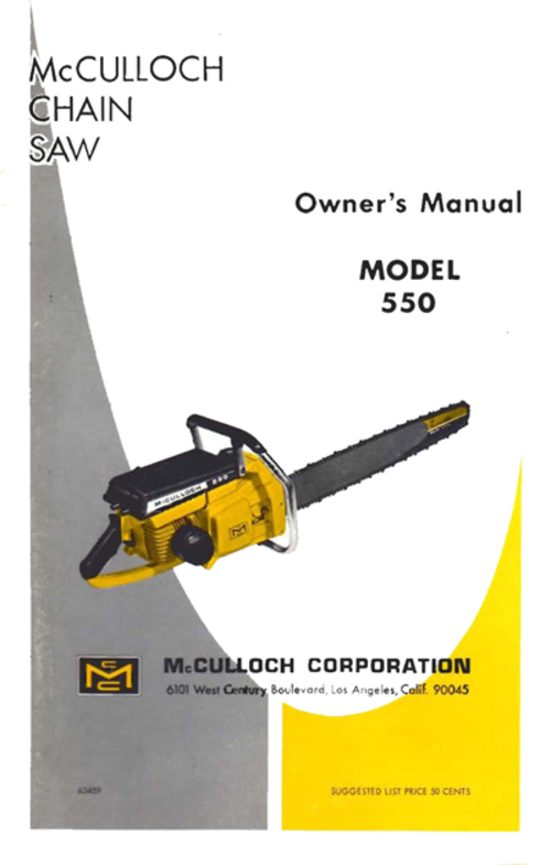 Product picture McCulloch 550 Chain Saw Owners & Operators Manual 
