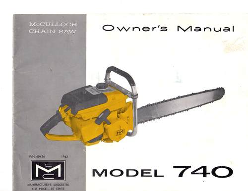 Product picture McCulloch 740 Chain Saw Owners & Operators Manual