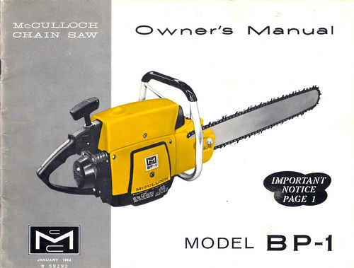 Product picture McCulloch BP-1 Chain Saw Owners & Operators Manual 