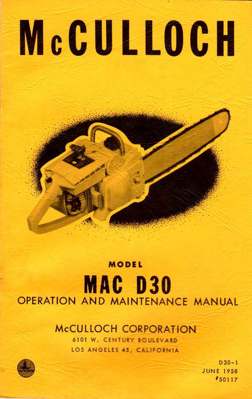 Product picture McCulloch D-30 Chain Saw Owners & Operators Manual