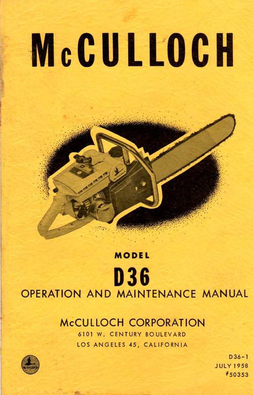 Product picture McCulloch D-36 Chain Saw Owners & Operators Manual 